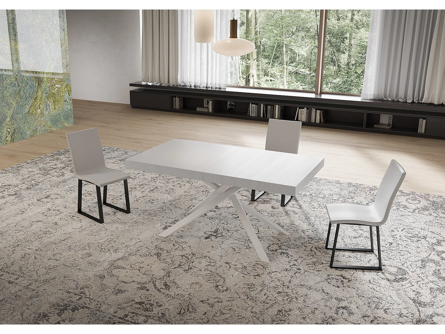 Stół rozkładany Niket 160/244x80 cm biały jesion z białymi nogami