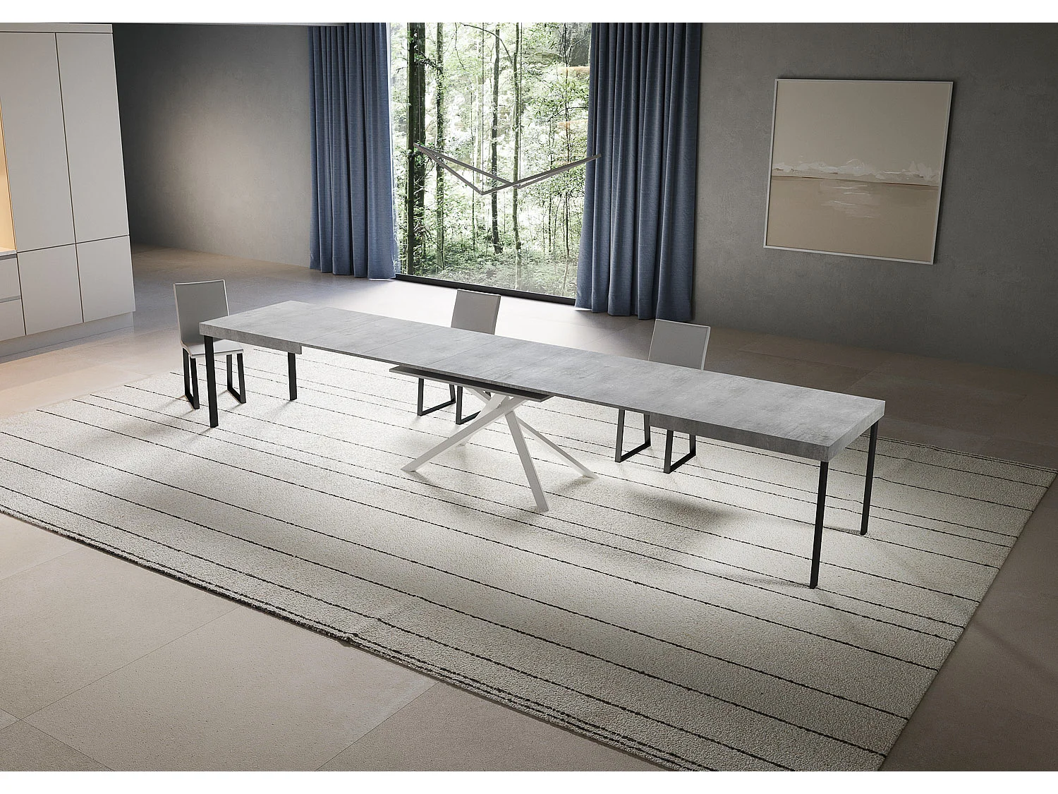 Table extensible 90x180/440 cm Niket Gris Béton pieds blancs