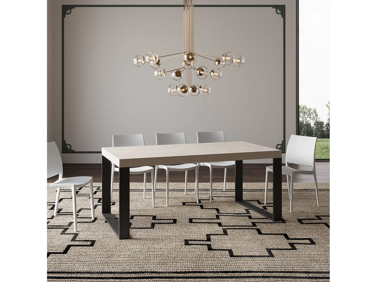 Ausziehtisch 180/440x90 cm Tecno Premium Kaschmir Beine anthrazit