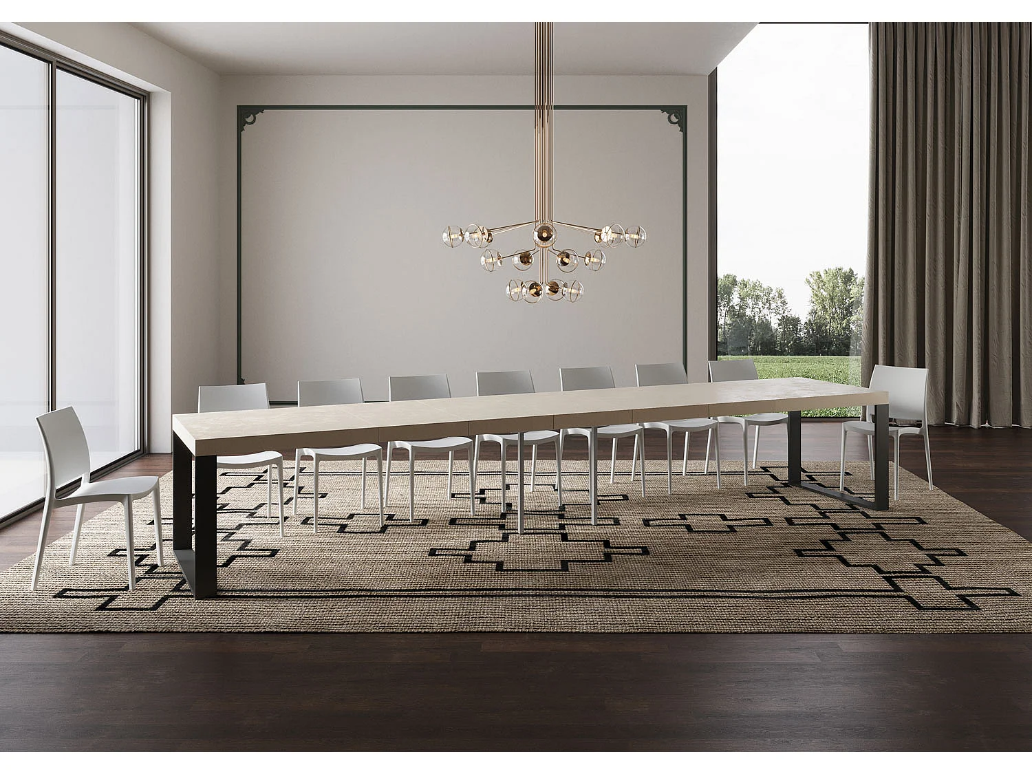 Ausziehtisch 180/440x90 cm Tecno Premium Kaschmir Beine anthrazit