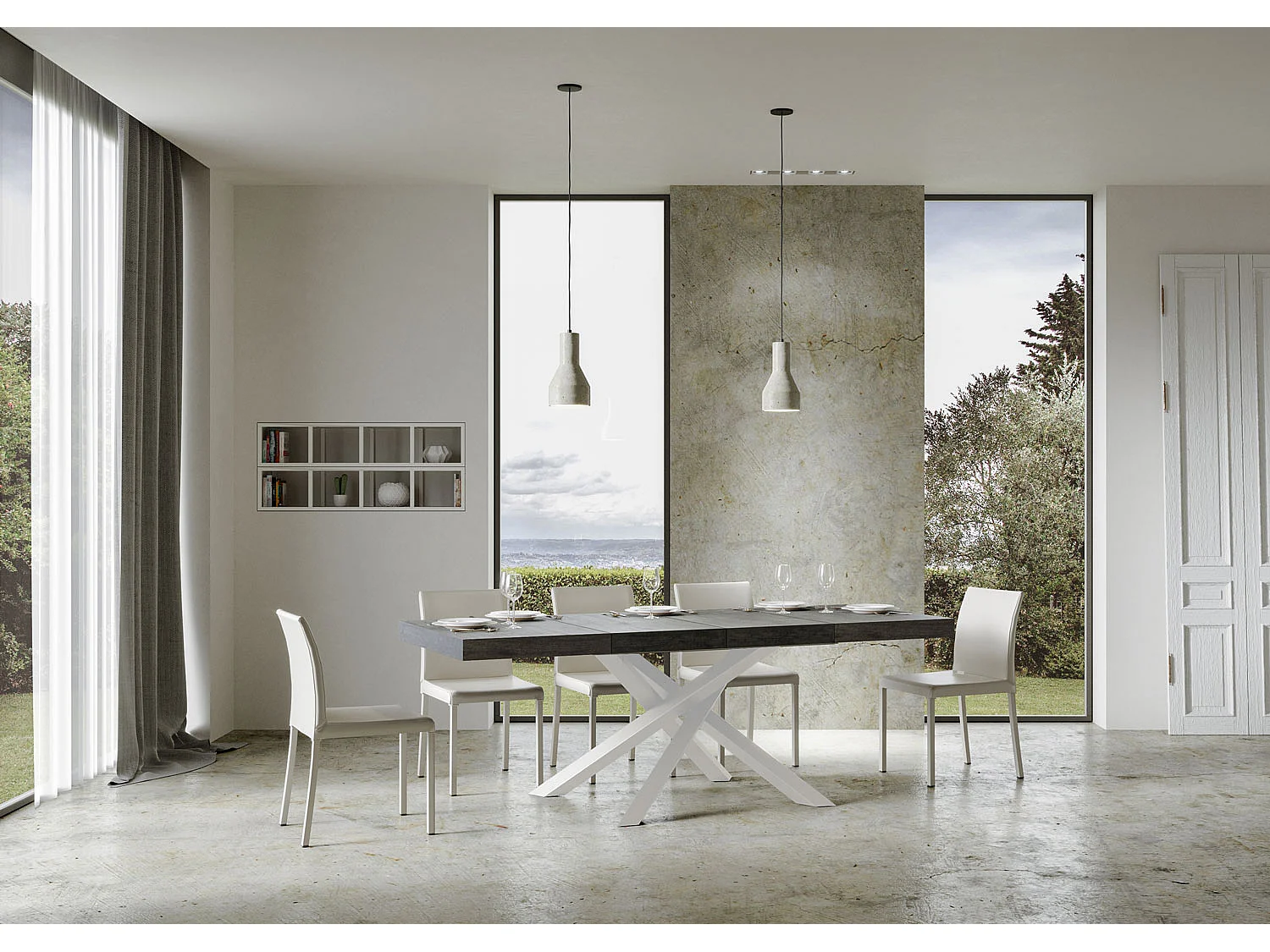 Table extensible 90x130/234 cm Volantis Premium Gris Béton cadre blanc