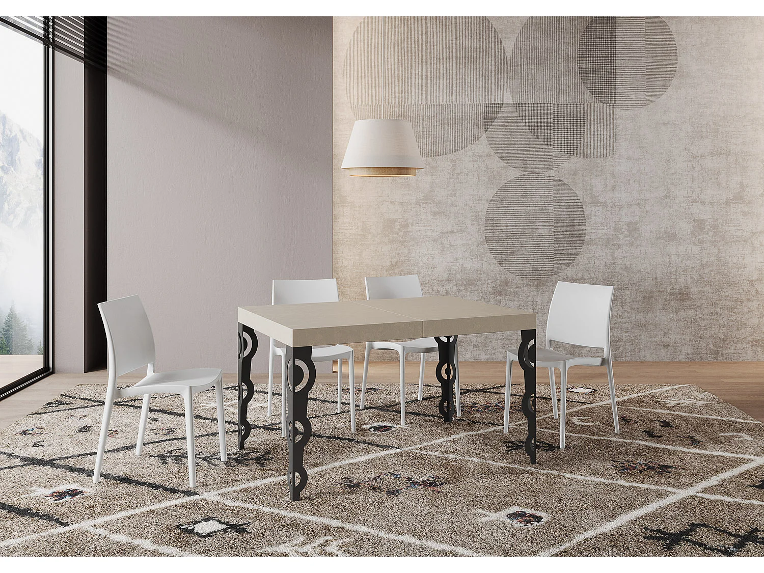 Karamay Premium Cashmere Udtræksbord 140/400x90 cm med Antracitben