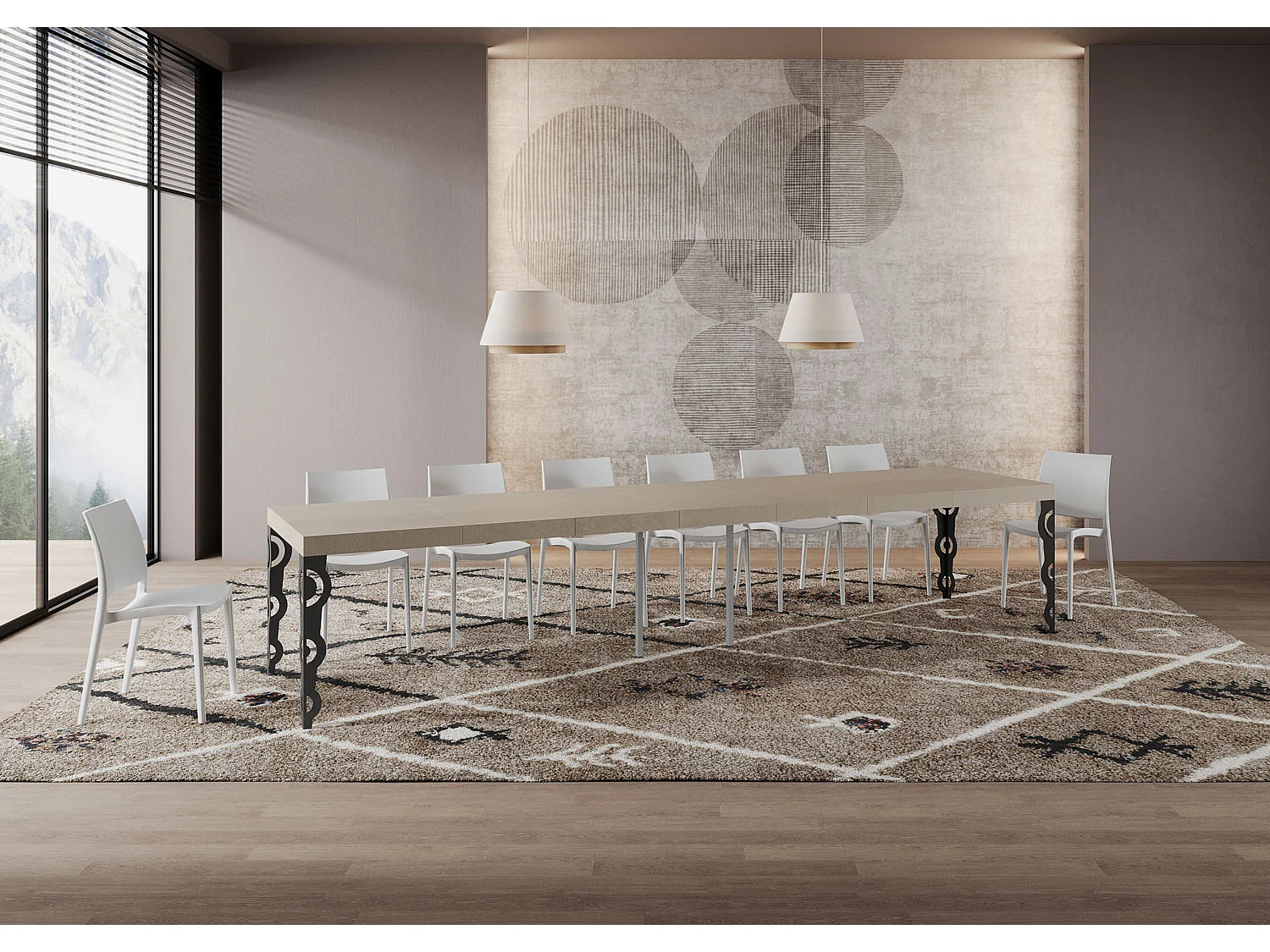 Karamay Premium Cashmere Udtræksbord 140/400x90 cm med Antracitben