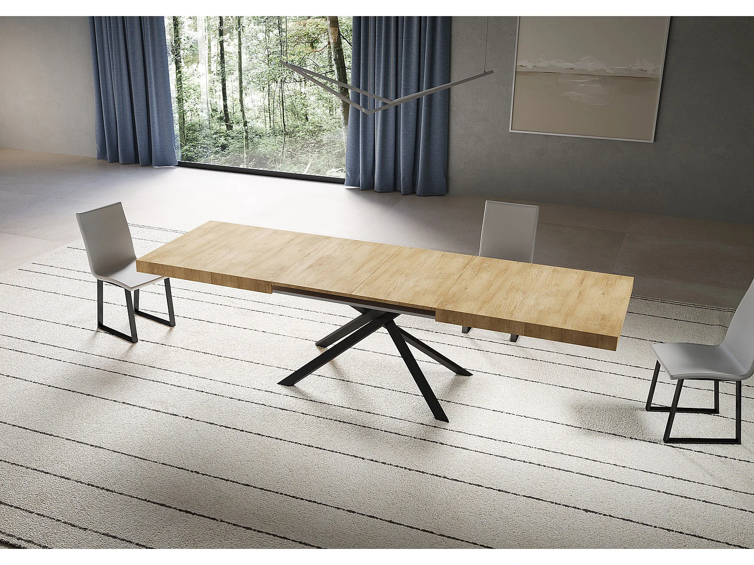 Table extensible 90x180/284 cm Niket chêne nature pieds anthracite