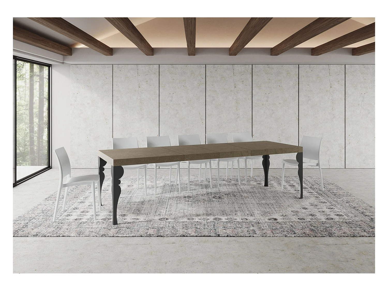 Paxon Premium 180/440x90 cm ausziehbarer Tisch in Taubengrau mit anthrazitfarbenen Beinen