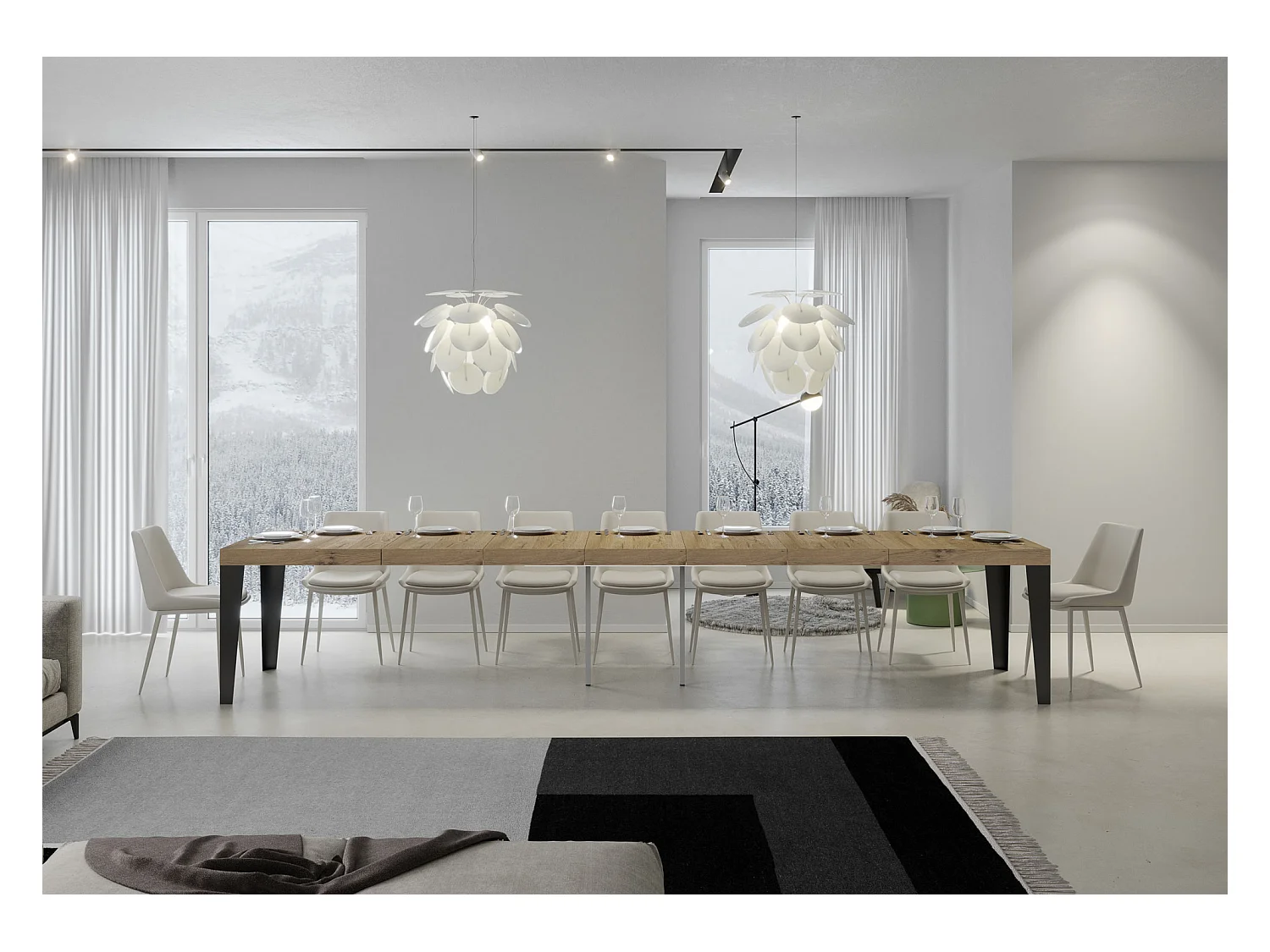 Ausziehtisch 200/460x90 cm Flame Premium Natur-Eiche mit anthrazitfarbenen Beinen