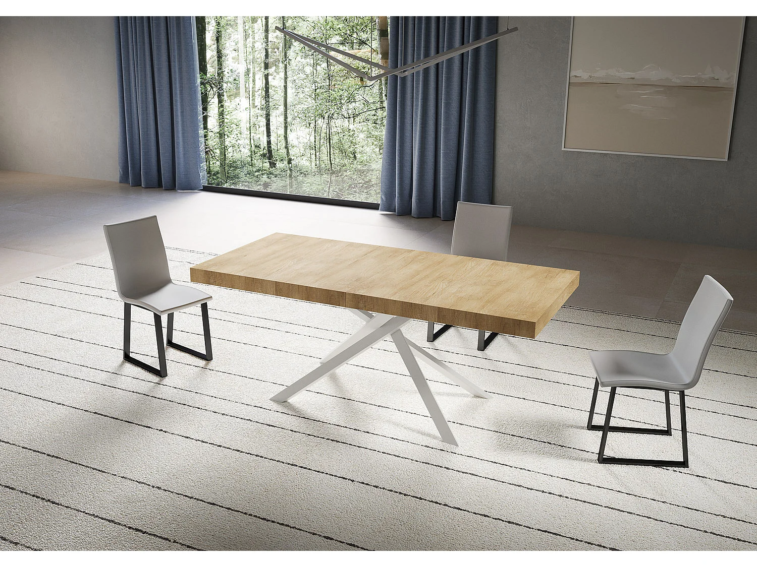 Table extensible 90x200/304 cm Niket chêne nature pieds blanc