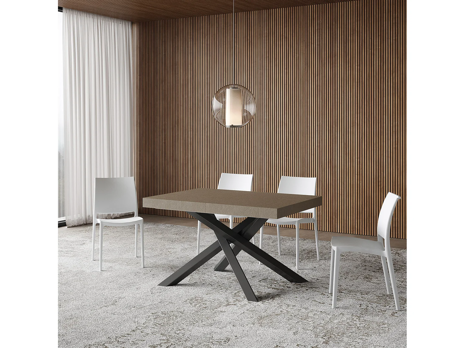 Table extensible 90x140/400 cm Volantis Premium taupe pieds anthracite