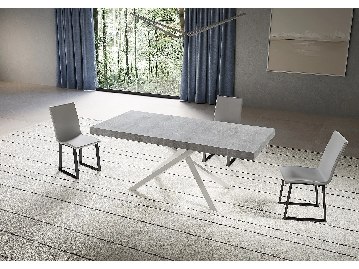Table extensible 90x180/284 cm Niket gris béton pieds blanc