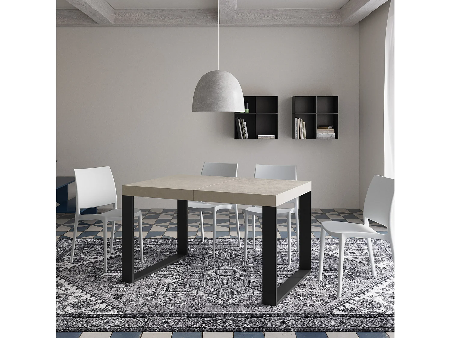 Table extensible 90x140/400 cm Tecno Premium Cachemire pieds anthracite