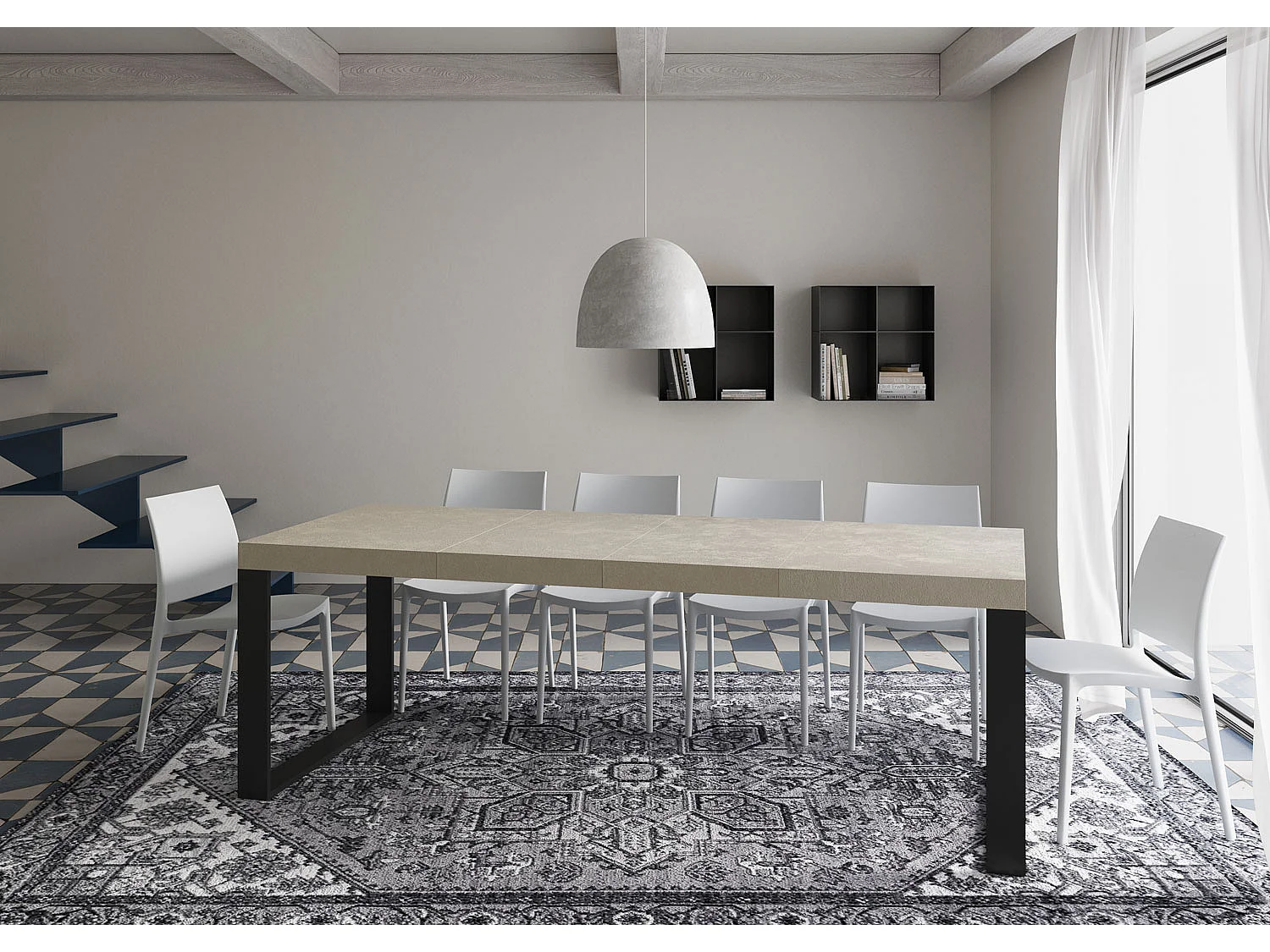 Table extensible 90x140/400 cm Tecno Premium Cachemire pieds anthracite