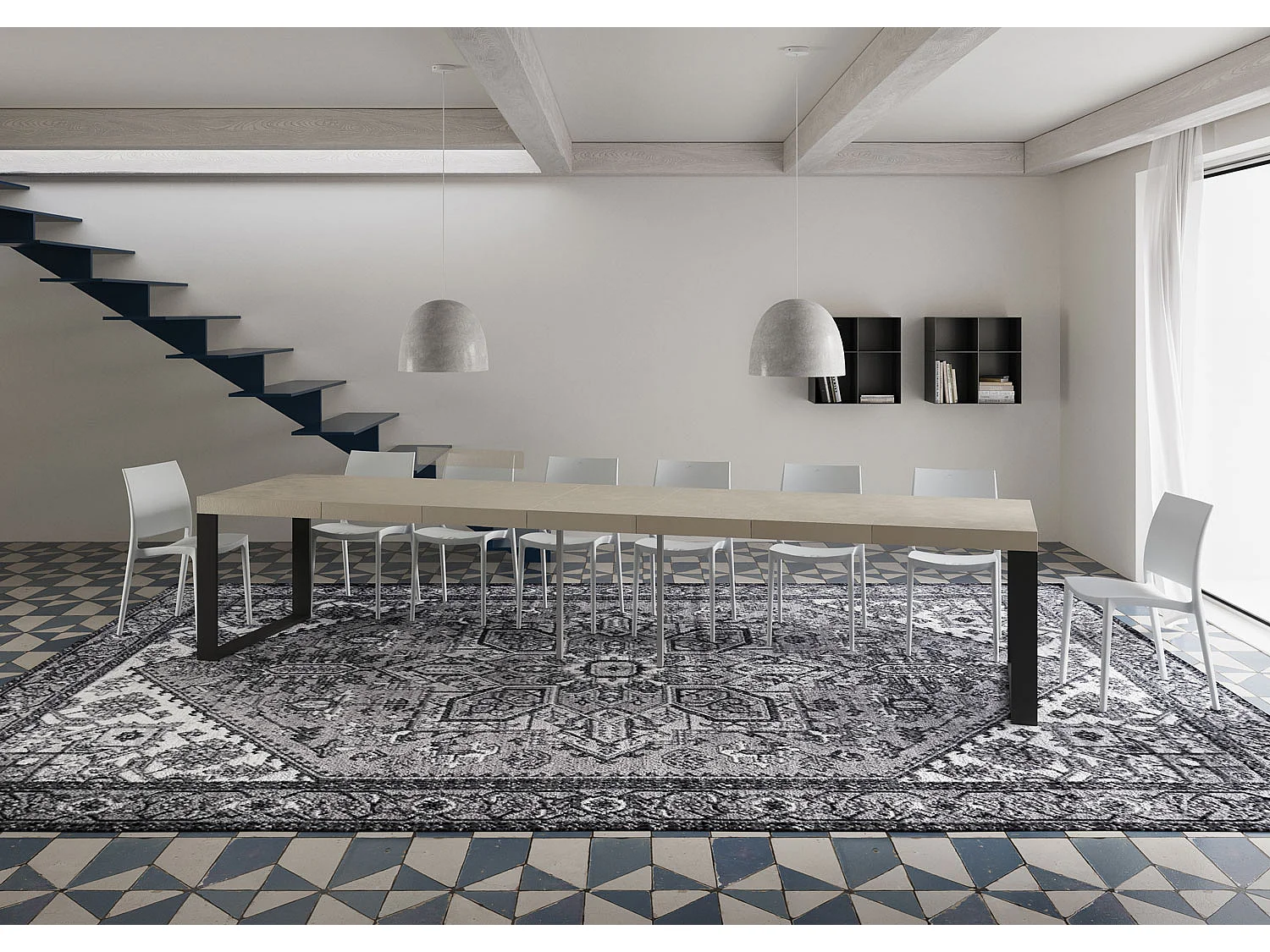 Table extensible 90x140/400 cm Tecno Premium Cachemire pieds anthracite