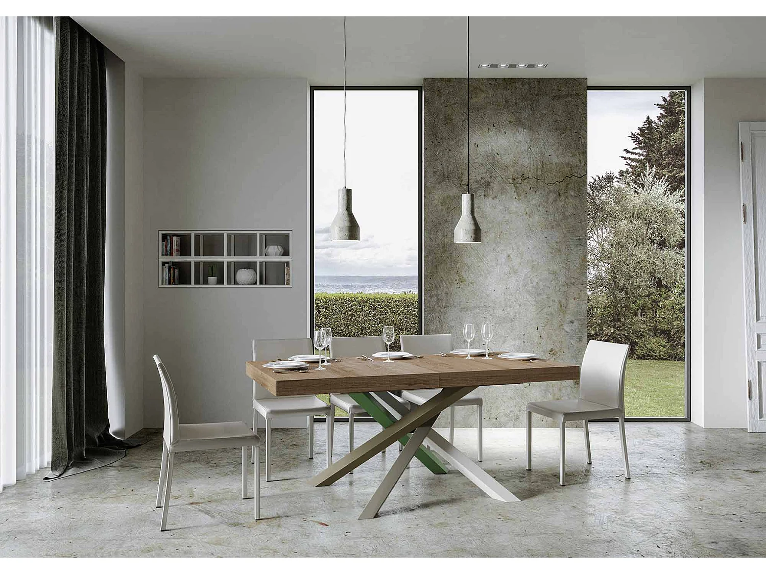 Udtræksbord 200/304x90 cm Volantis Premium ben i naturlig eg flerfarvede 4/A