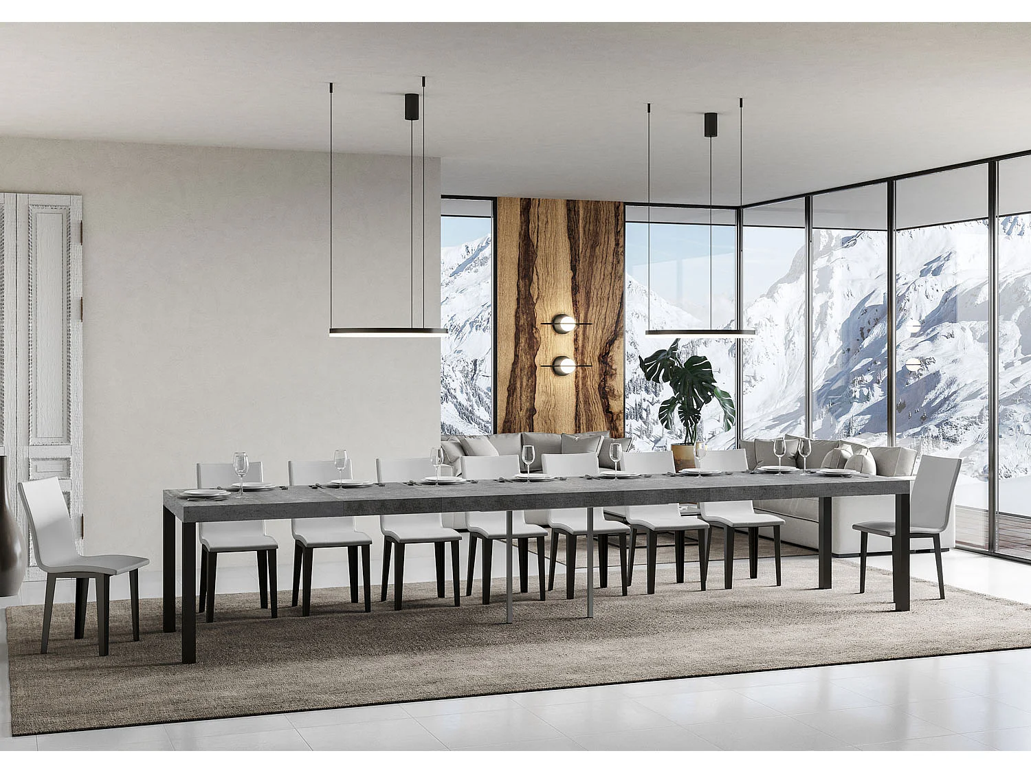 Table extensible 90x140/400 cm Everyday Premium Gris Béton cadre Anthracite