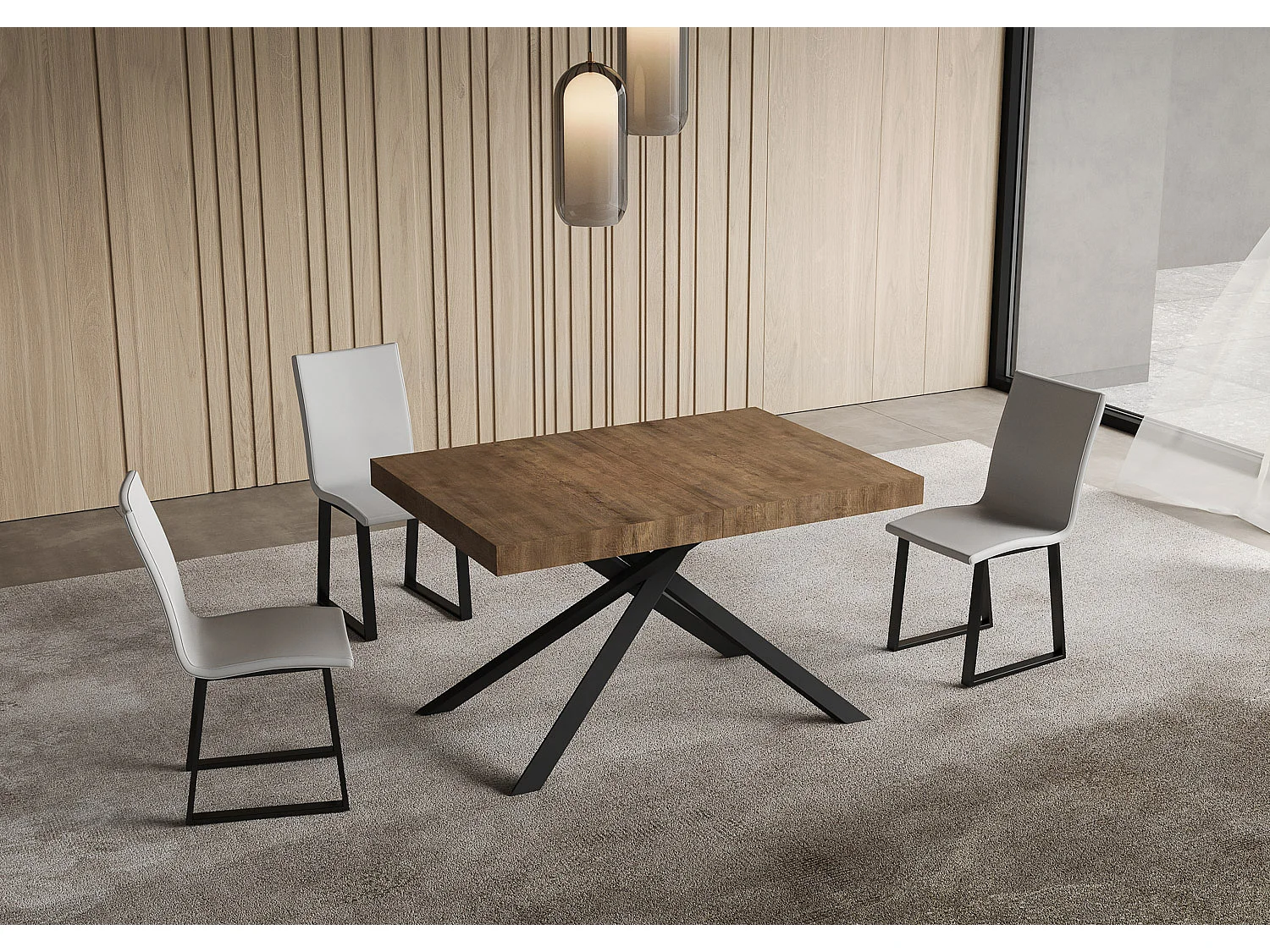 Table extensible 90x140/244 cm Niket noyer pieds anthracite