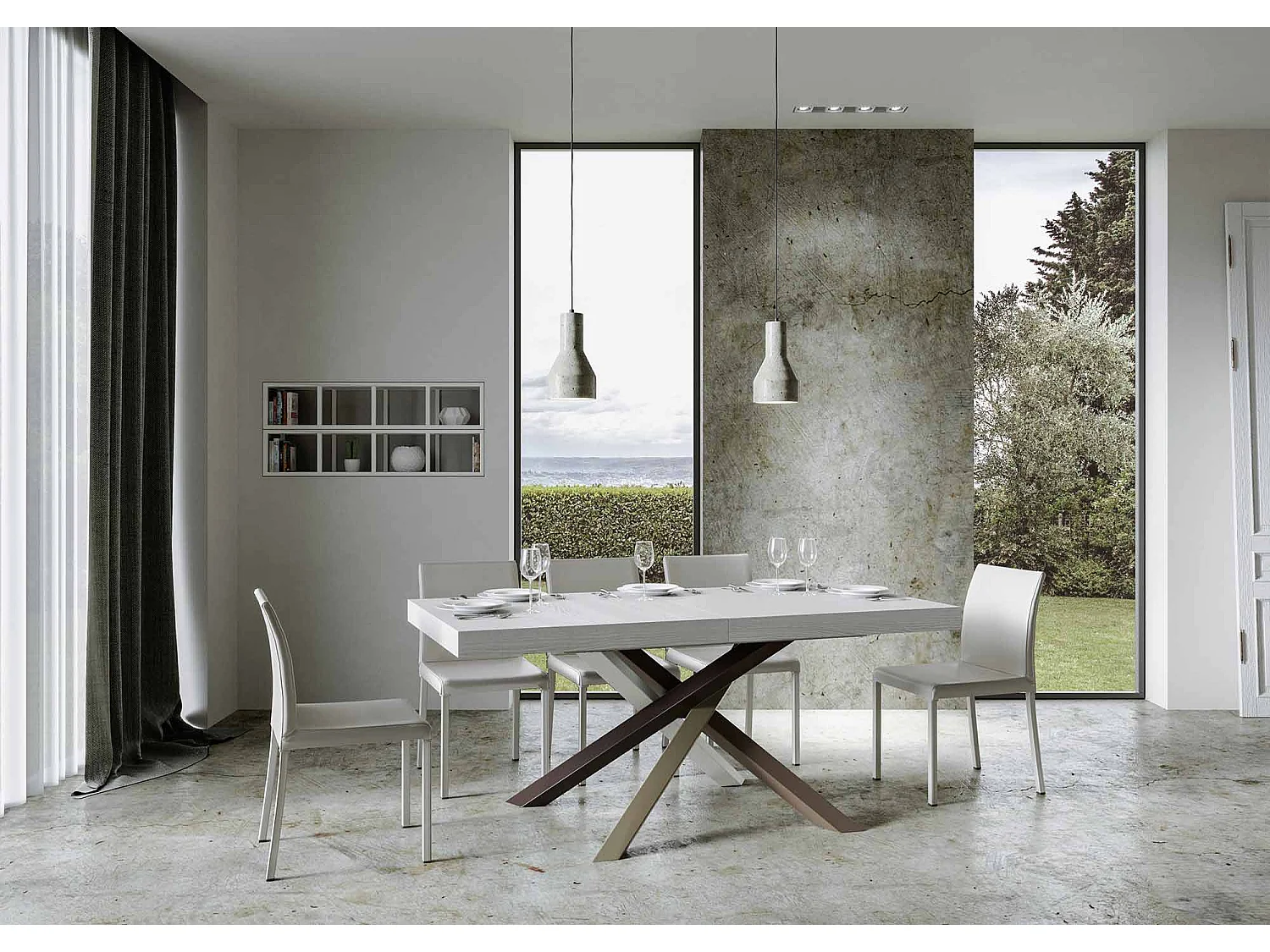 Extendable table 200/304x90 cm Volantis Premium white ash multicoloured legs 4/C