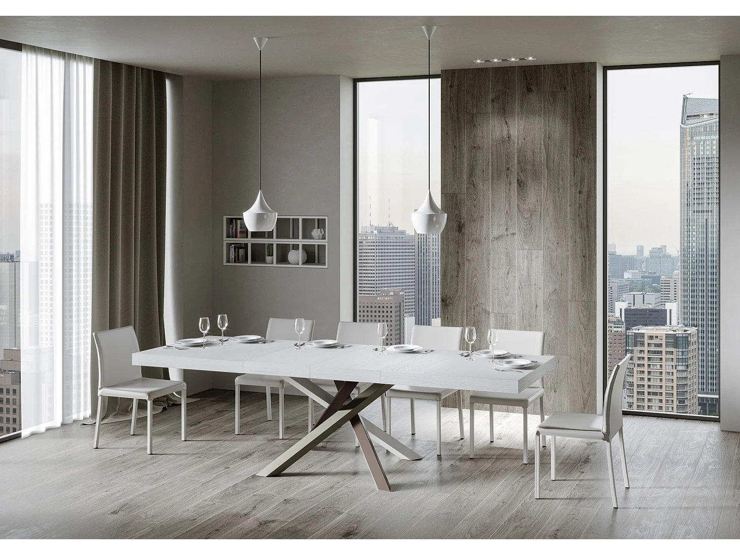 Extendable table 200/304x90 cm Volantis Premium white ash multicoloured legs 4/C