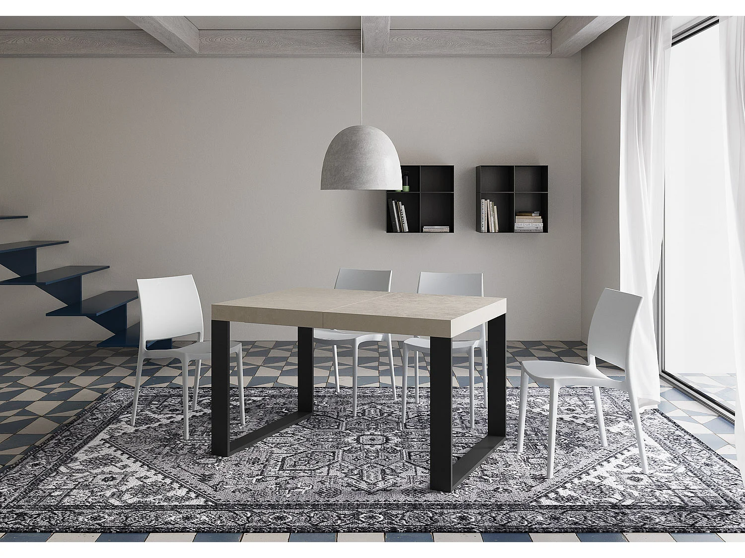 Table extensible 90x120/224 cm Tecno Premium Cachemire pieds anthracite