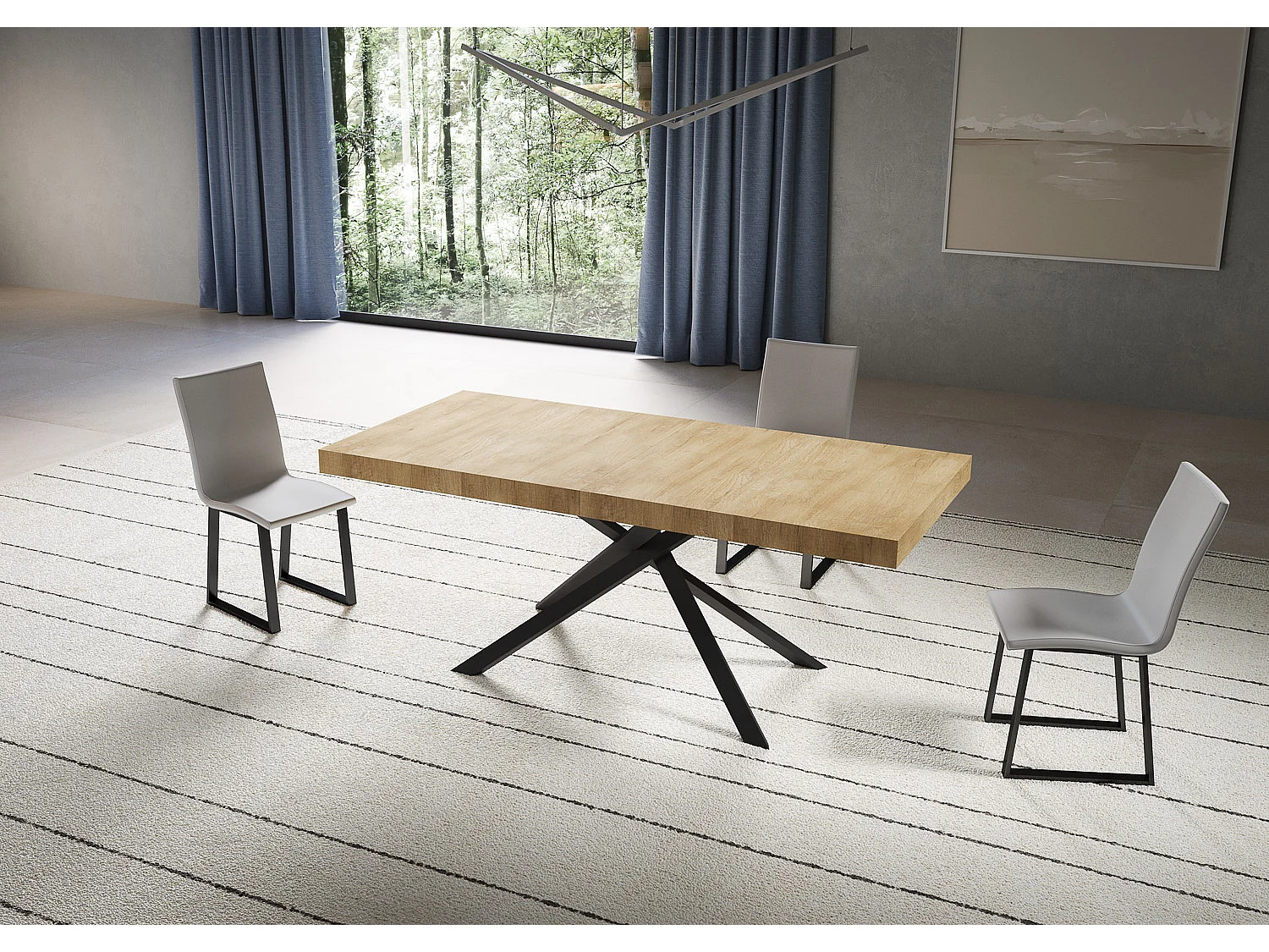 Table extensible 90x200/304 cm Niket chêne nature pieds anthracite
