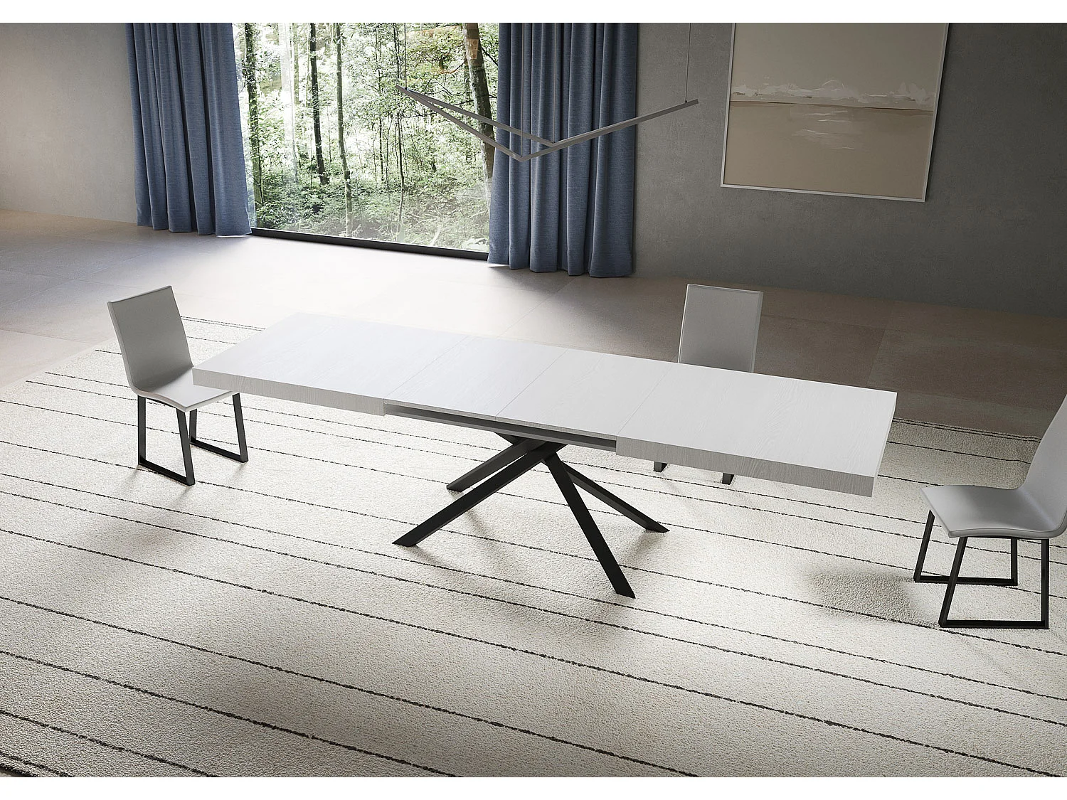 Table extensible 90x200/460 cm Niket Frêne Blanc pieds Anthracite