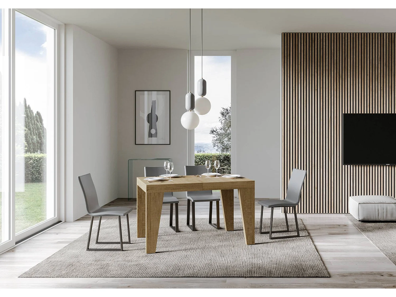 Ausziehbarer Tisch 130/390x90 cm Naxy Premium Eiche natur