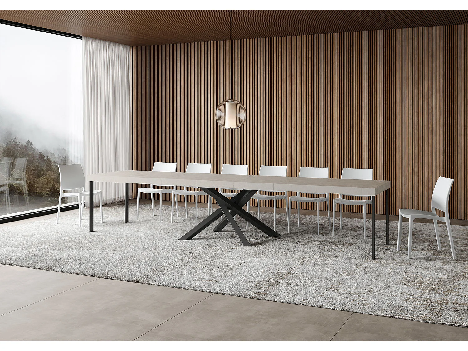Uitschuifbare tafel 140/400x90 cm Volantis Premium kasjmier antraciet poten