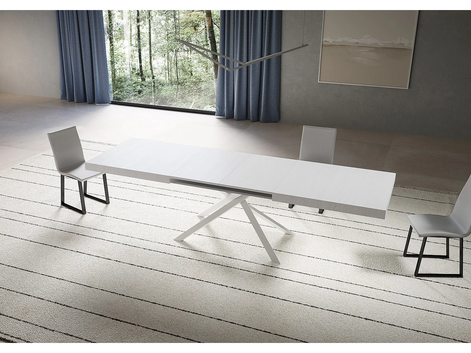 Table extensible 90x200/304 cm Niket frêne blanc pieds blanc