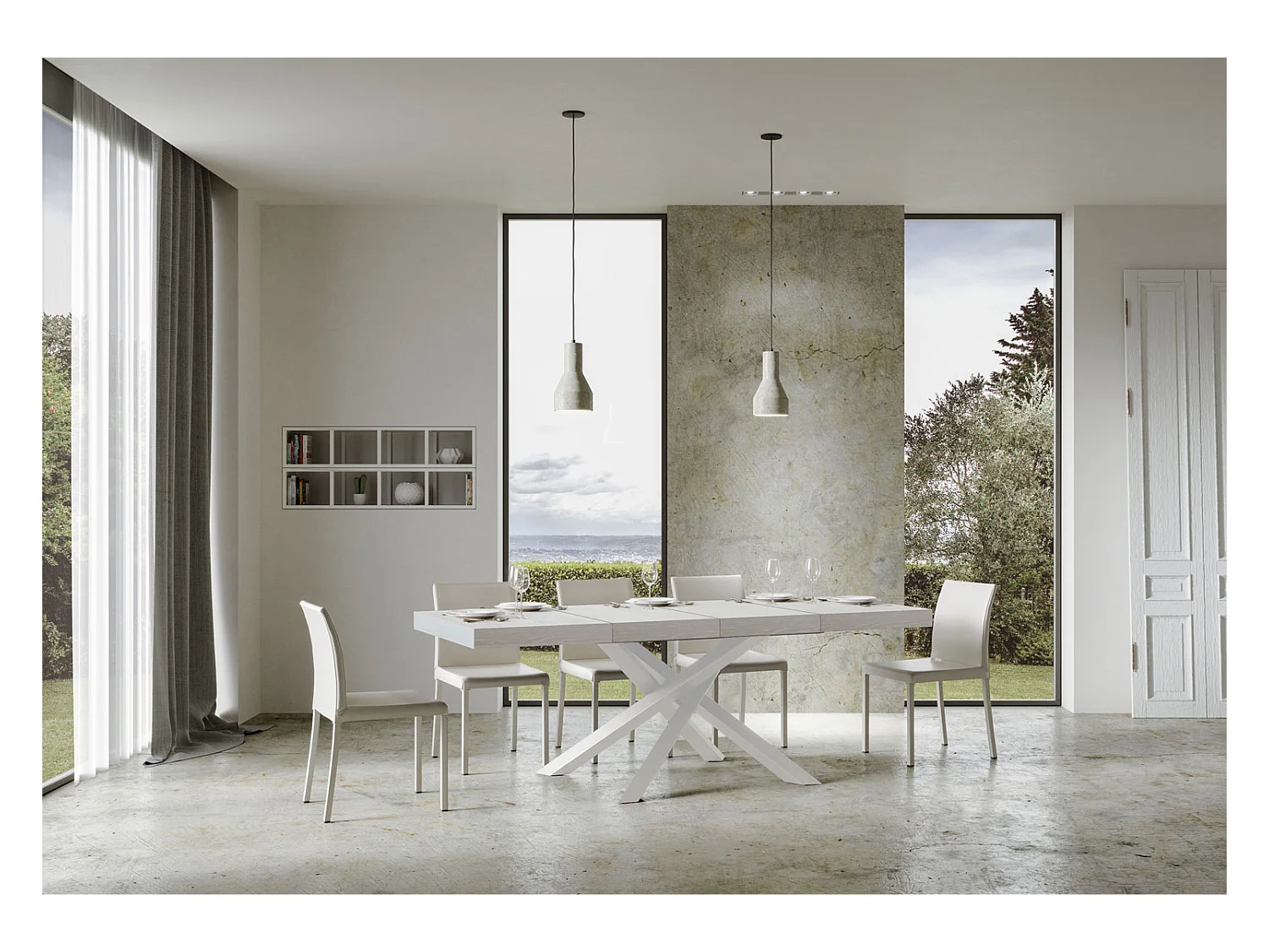 Volantis Premium Ausziehtisch 140/400x90 cm Esche weiß mit weißen Beinen
