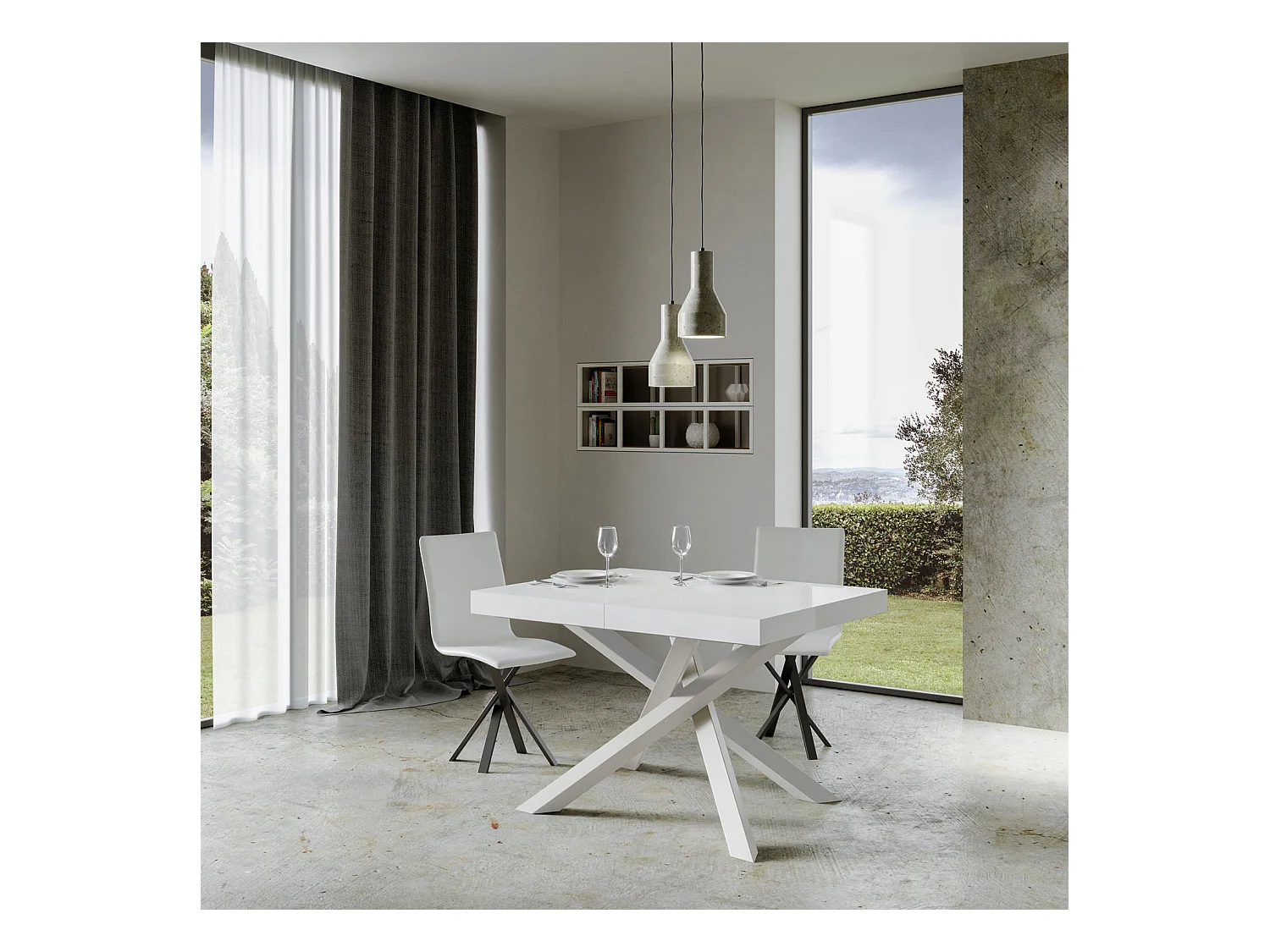 Volantis Premium Ausziehtisch 140/400x90 cm Esche weiß mit weißen Beinen