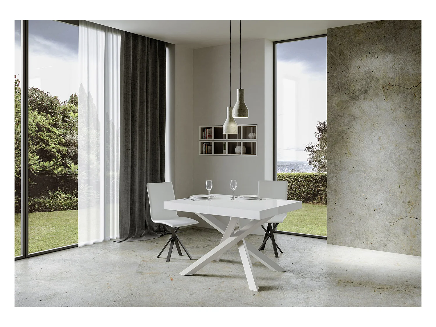 Volantis Premium Ausziehtisch 140/400x90 cm Esche weiß mit weißen Beinen