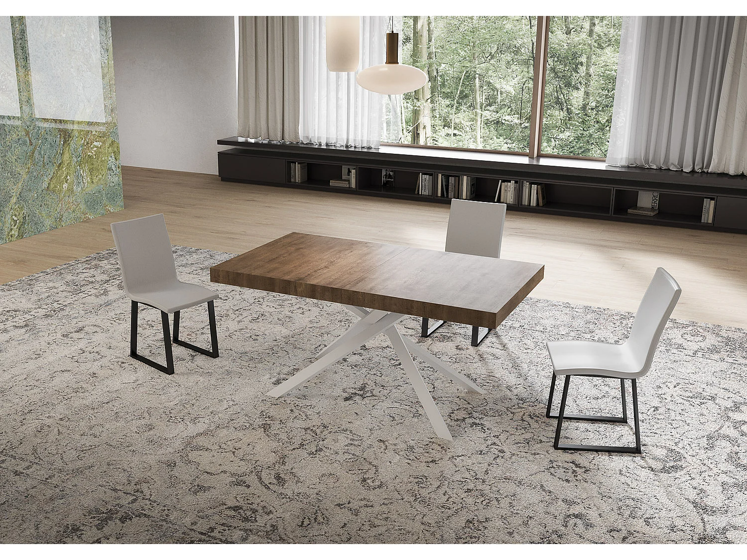 Stół rozkładany Niket orzechowy 160/264x90 cm z białymi nogami