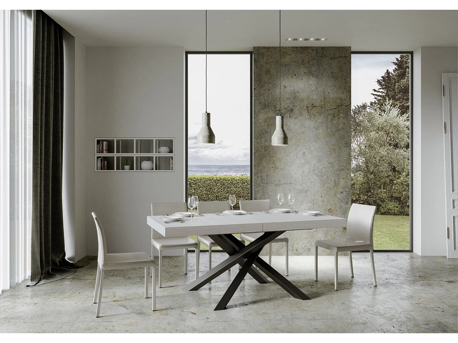 Table extensible 90x160/420 cm Volantis Premium Frêne Blanc cadre Anthracite