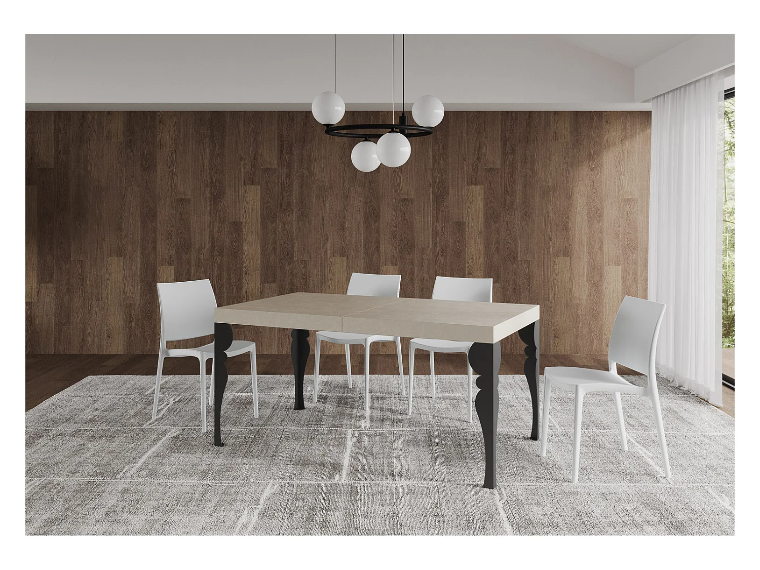 Table extensible 90x160/264 cm Paxon Premium cachemire pieds anthracite