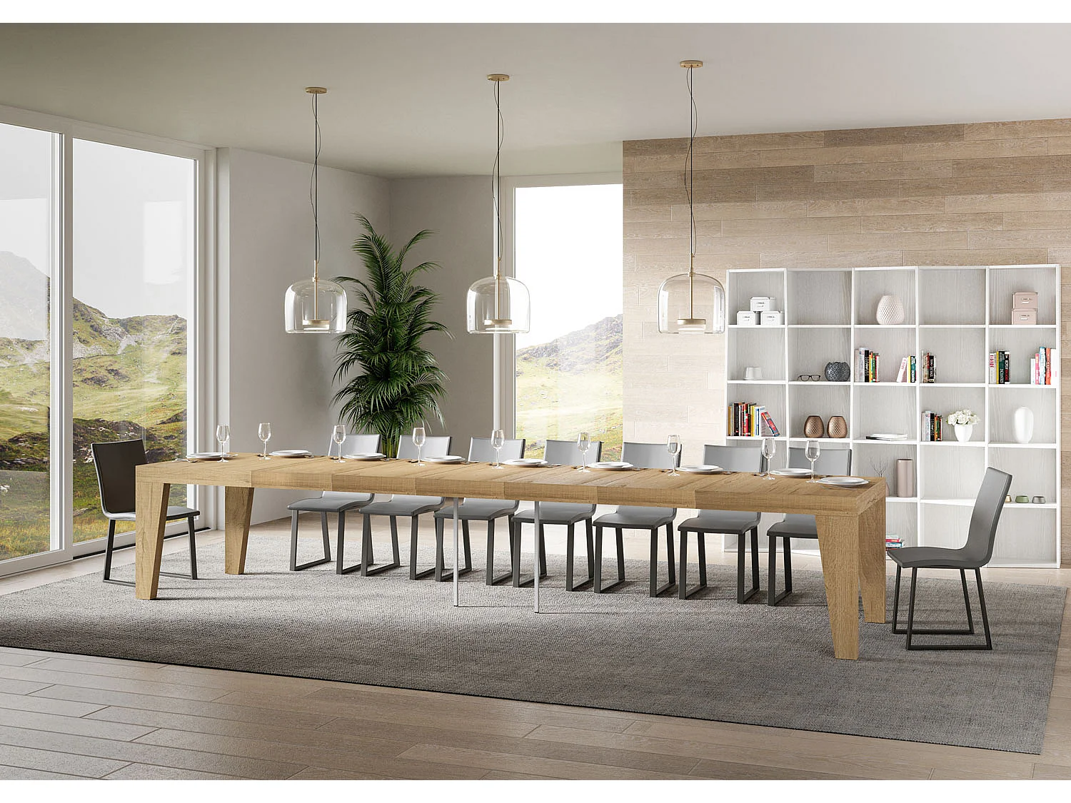 Uitschuifbare tafel 160/420x90 cm Naxy Premium natuurlijk eiken