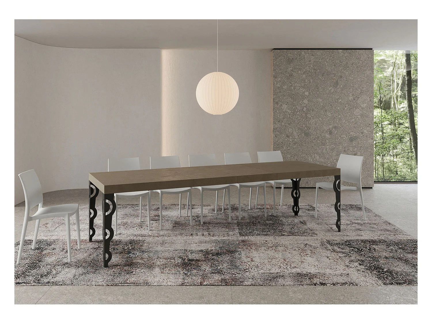 Karamay Premium uitschuifbare tafel 200/460x90 cm duifgrijs met antraciet poten