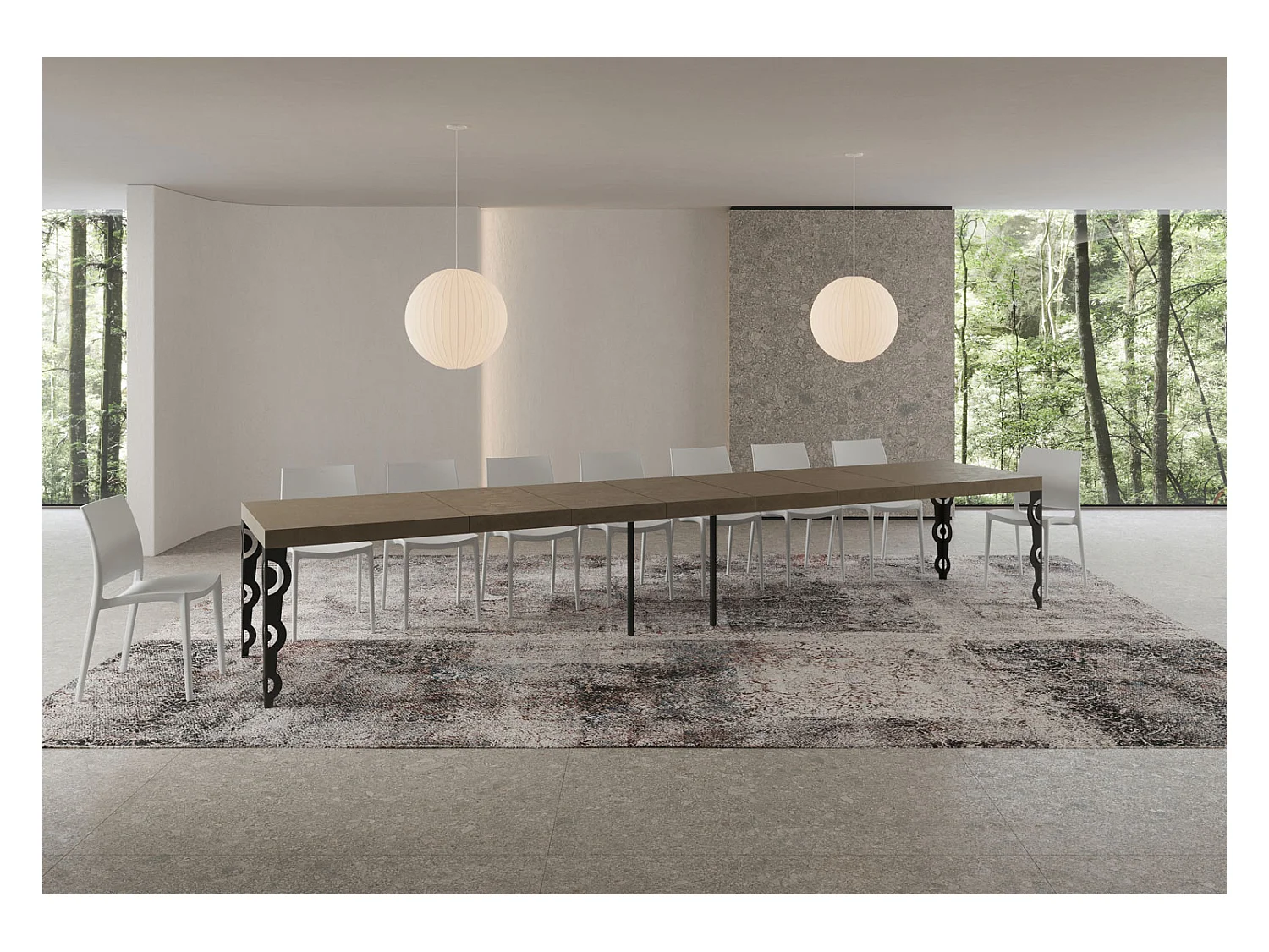 Karamay Premium uitschuifbare tafel 200/460x90 cm duifgrijs met antraciet poten