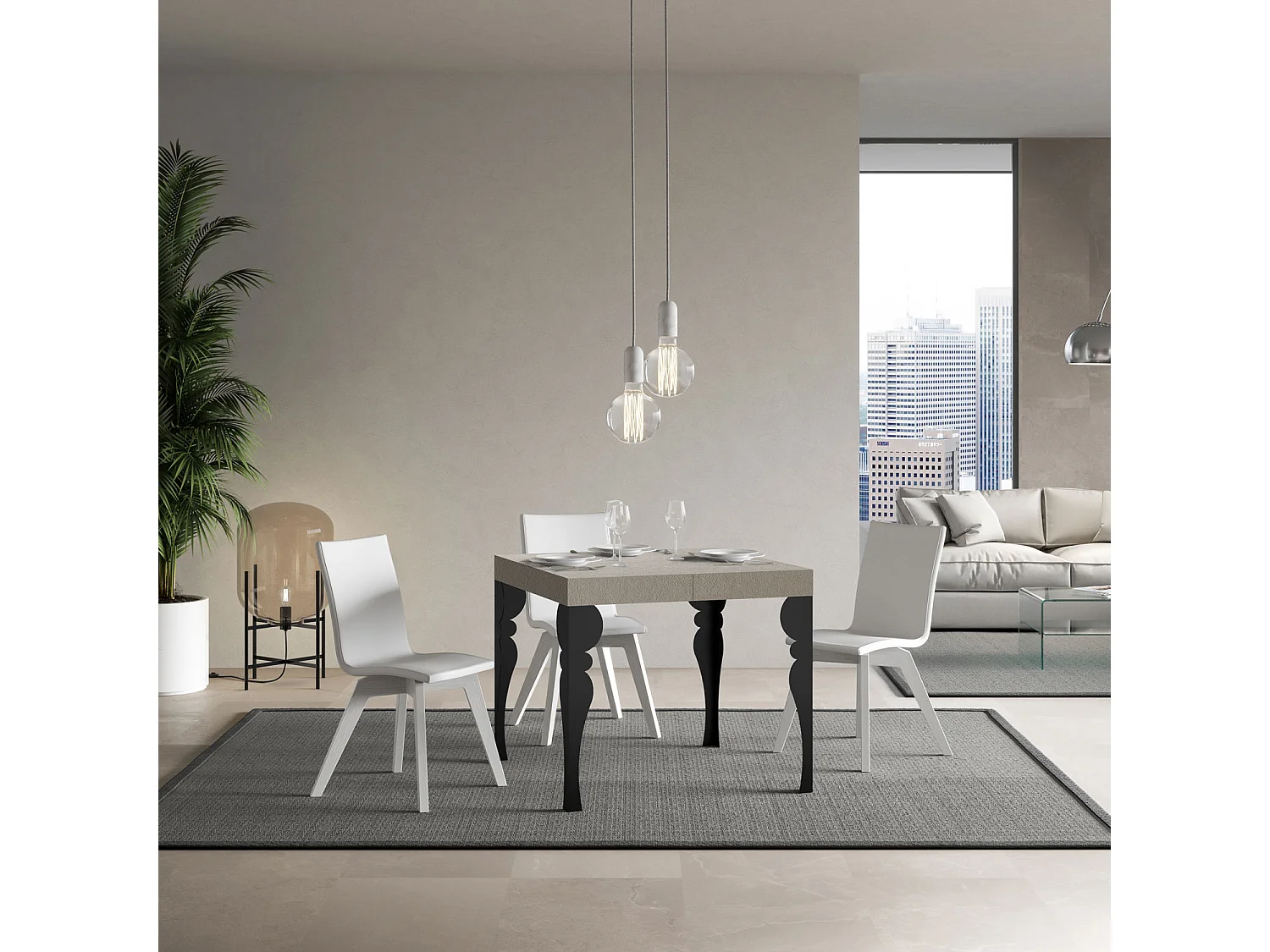 Table extensible 90x90/246 cm Paxon Premium cachemire pieds anthracite