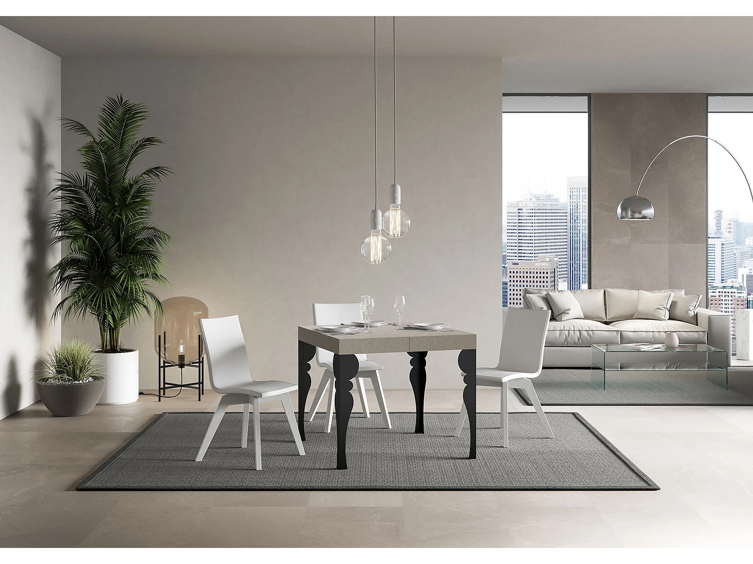 Table extensible 90x90/246 cm Paxon Premium cachemire pieds anthracite