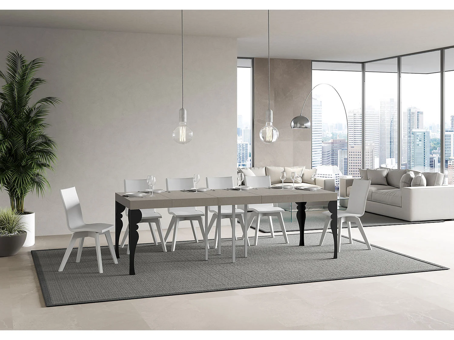 Table extensible 90x90/246 cm Paxon Premium cachemire pieds anthracite