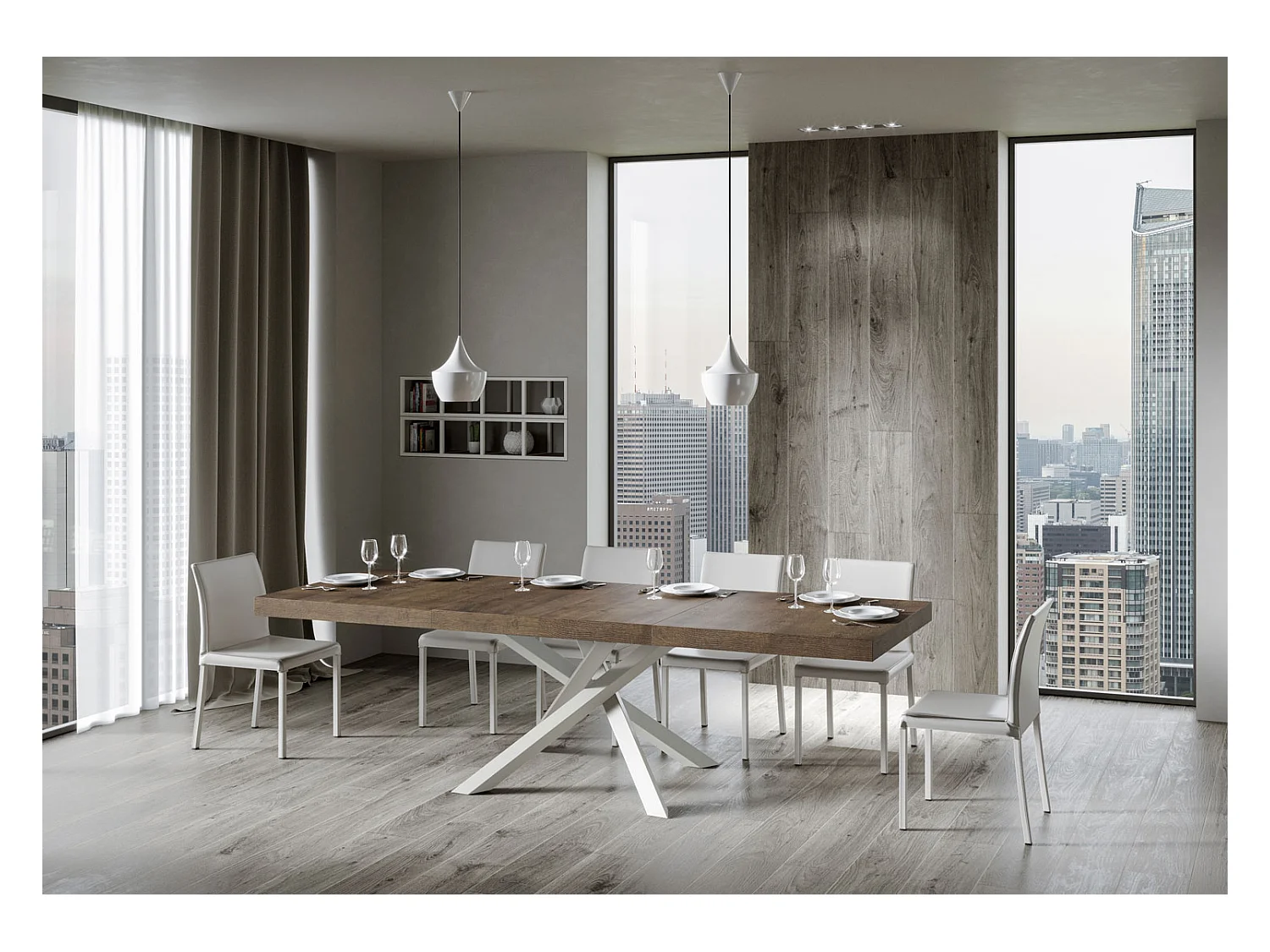 Table extensible 90x200/304 cm Volantis Premium Noyer cadre blanc