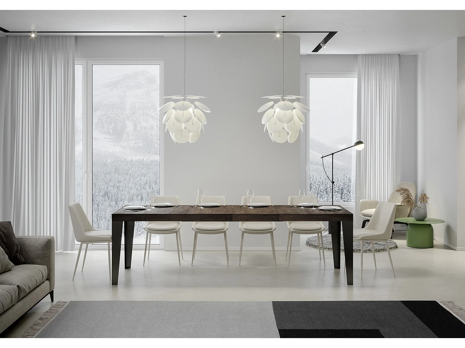 Ausziehtisch 160/420x90 cm Flame Premium Walnuss Beine anthrazit