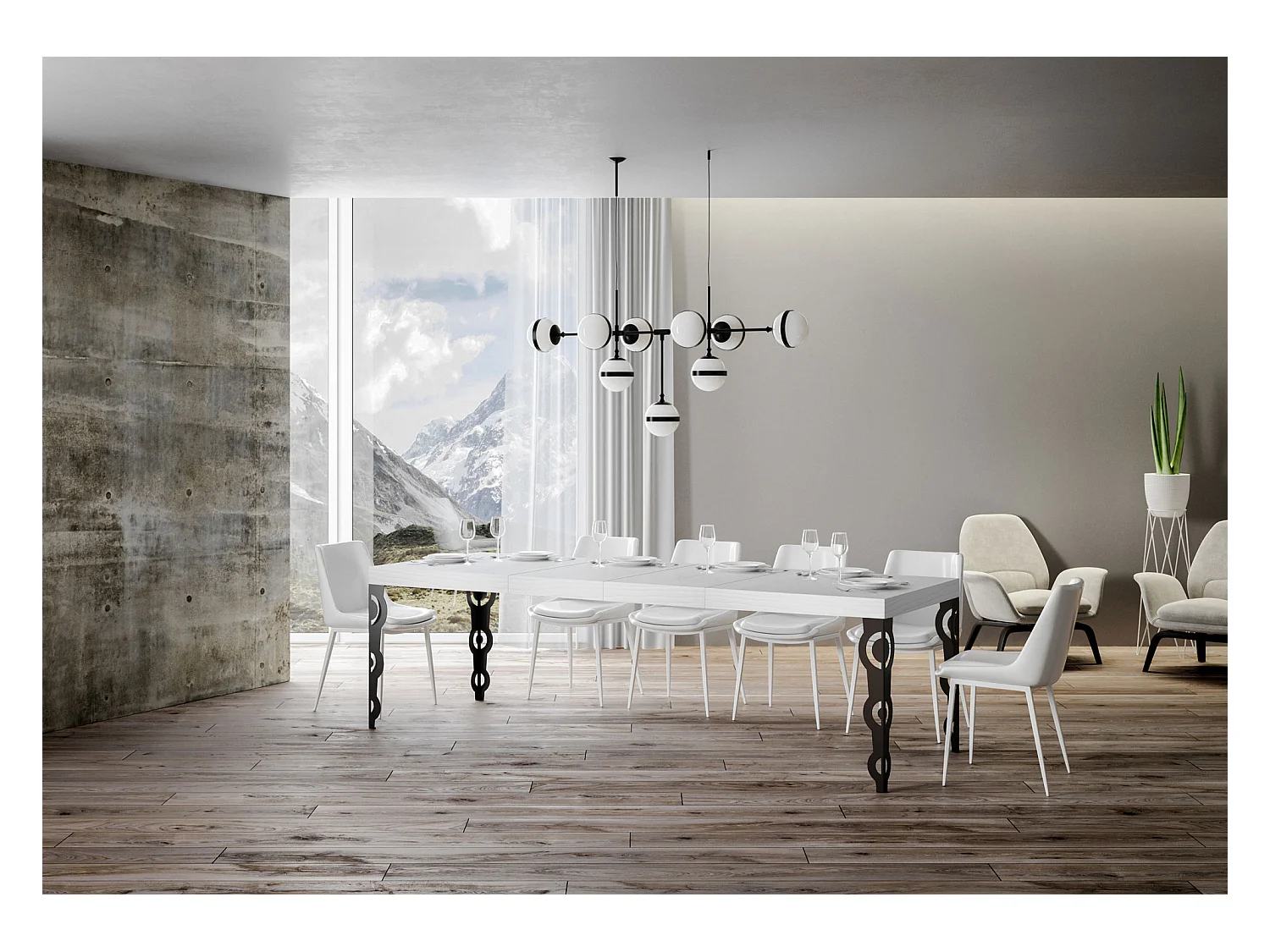 Karamay Premium Ausziehtisch 200/304x90 cm Esche weiß Beine anthrazit