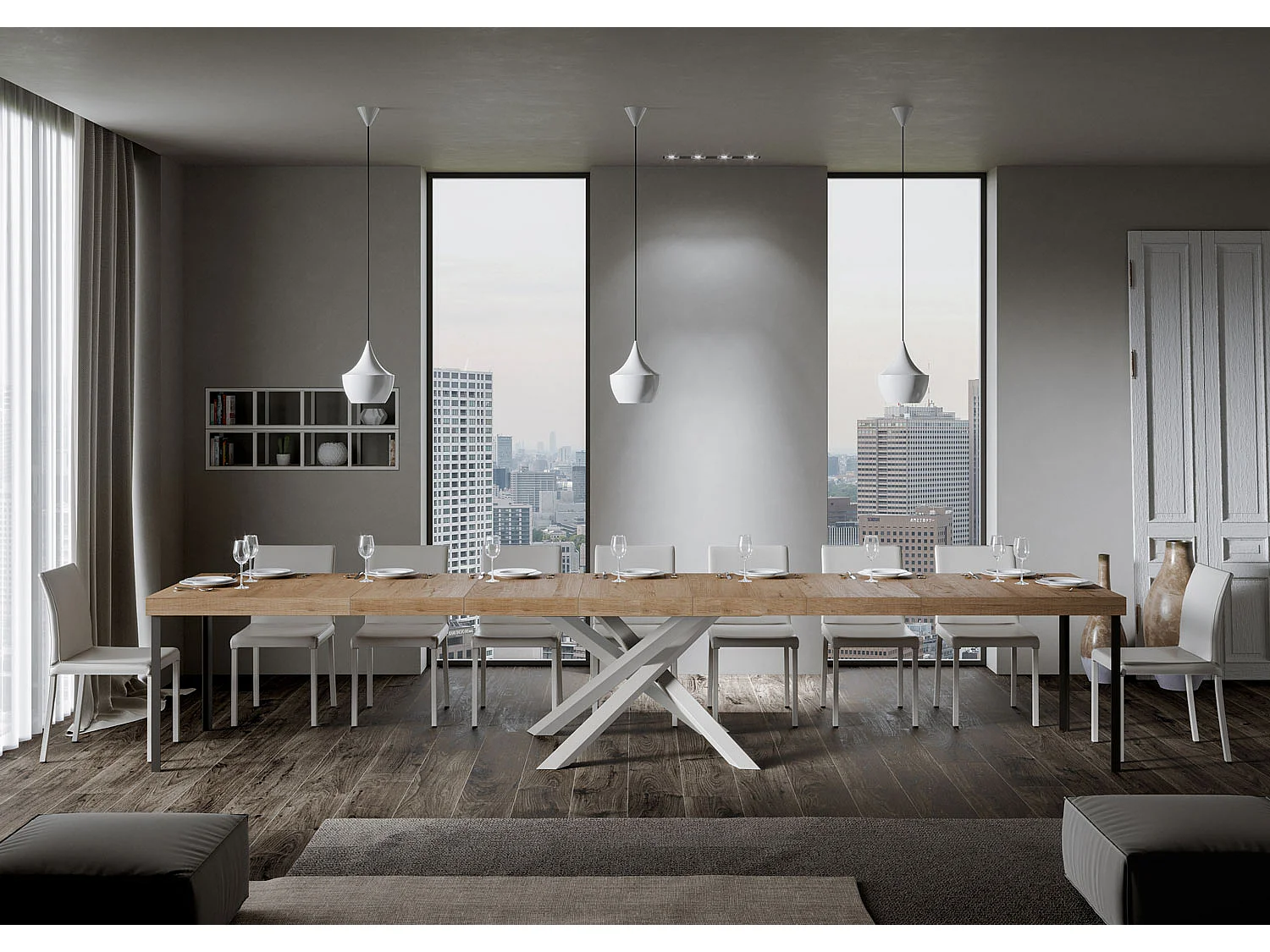 Table extensible 90x180/440 cm Volantis Premium Chêne Nature cadre blanc