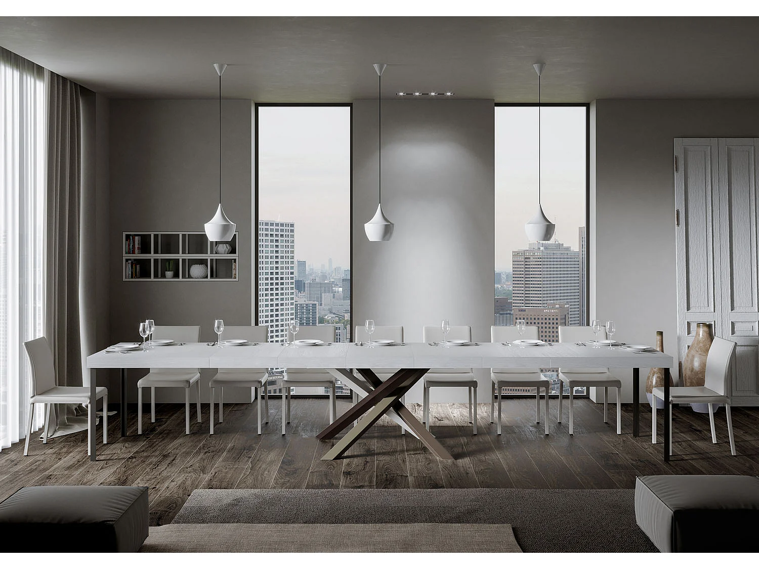 Extendable table 140/400x90 cm Volantis Premium white ash multicoloured legs 4/C