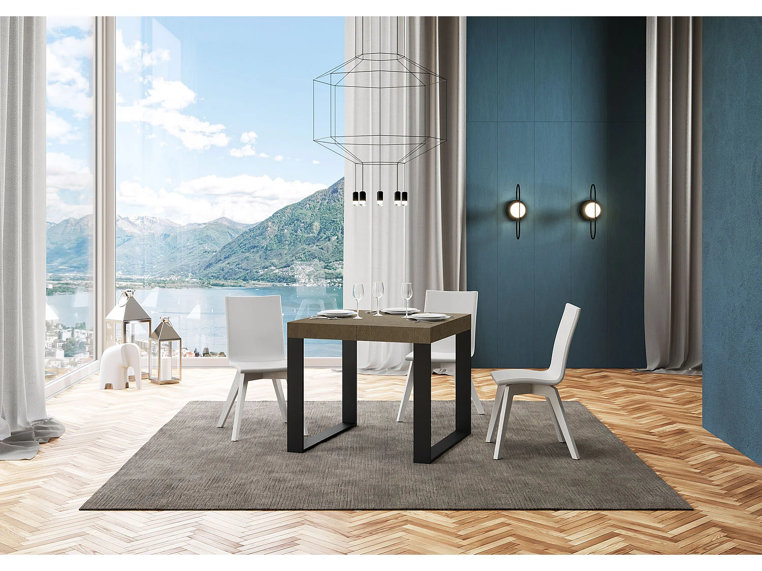 Table extensible 90x90/246 cm Tecno Premium Taupe pieds anthracite