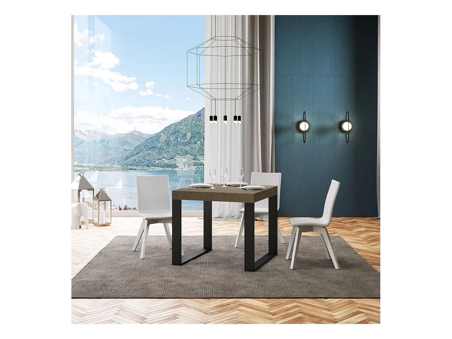 Mesa extensible 90x90/246 cm Tecno Premium gris paloma patas antracita