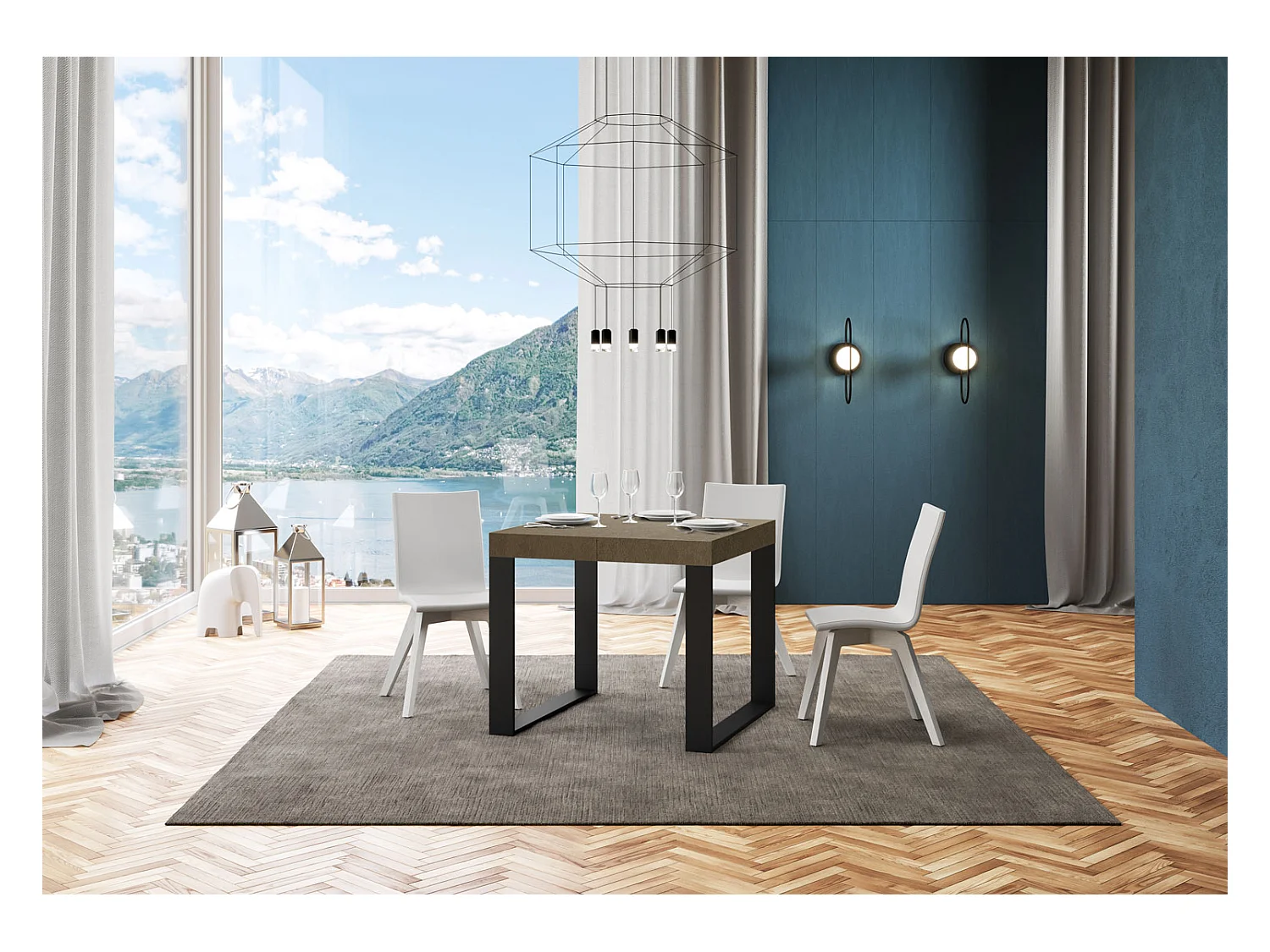 Mesa extensible 90x90/246 cm Tecno Premium gris paloma patas antracita