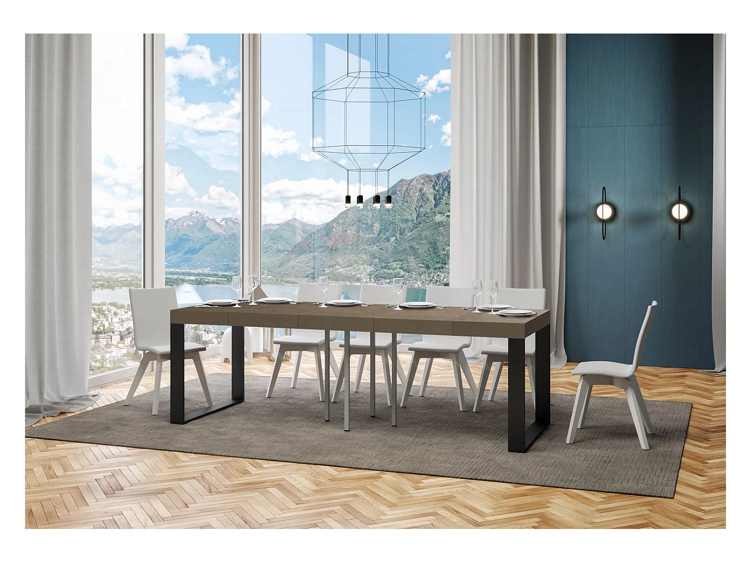 Mesa extensible 90x90/246 cm Tecno Premium gris paloma patas antracita