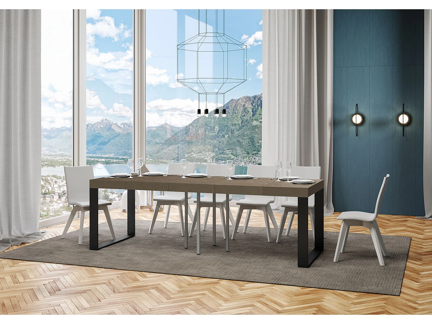 Itamoby Tavolo allungabile 90x90/246 cm Tecno Premium Tortora gambe antracite