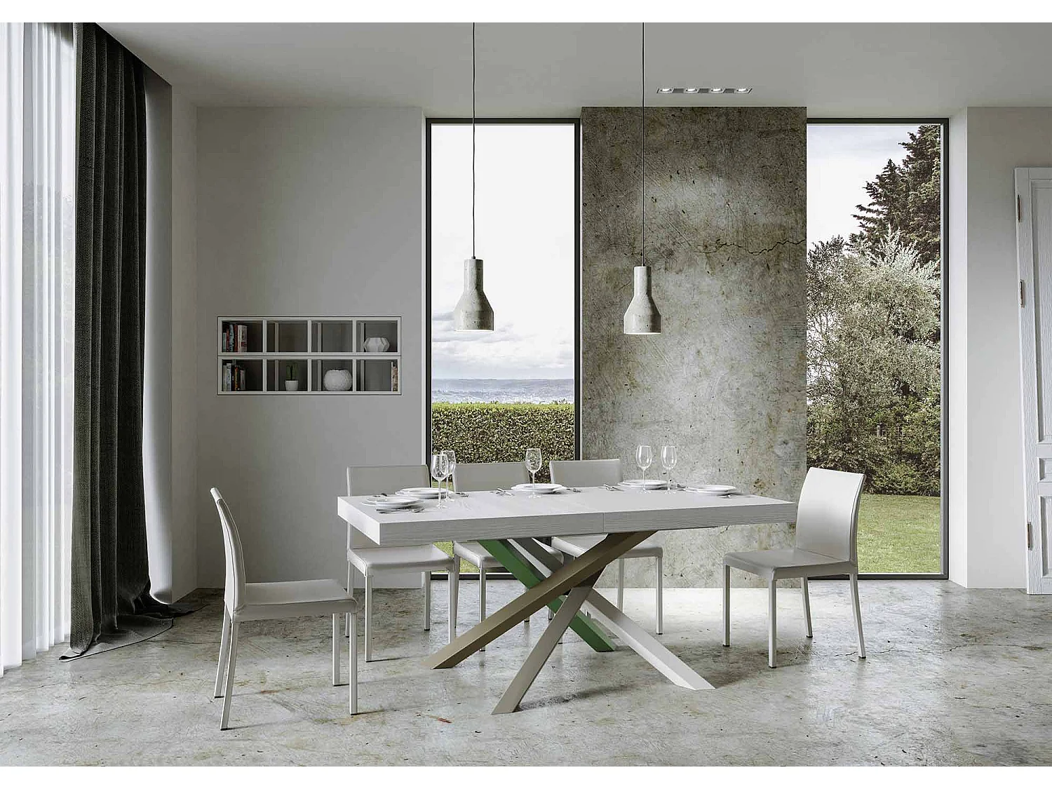 Extendable table 160/420x90 cm Volantis Premium white ash multicoloured legs 4/A